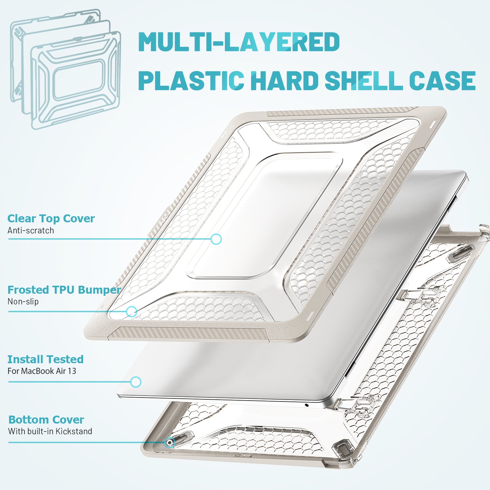 For MacBook Air 13 inch (2020) M1 A2337, A2179 / MacBook Air 13 inch (2018) A1932 Laptop Case Hard PC Soft TPU Kickstand Drop Tested Cover - Apricot For MacBook Air 13 inch (2020) M1 A2337, A2179 / MacBook Air 13 inch (2018) A1932 Laptop Case Hard PC Soft TPU Kickstand Drop Tested Cover - Apricot